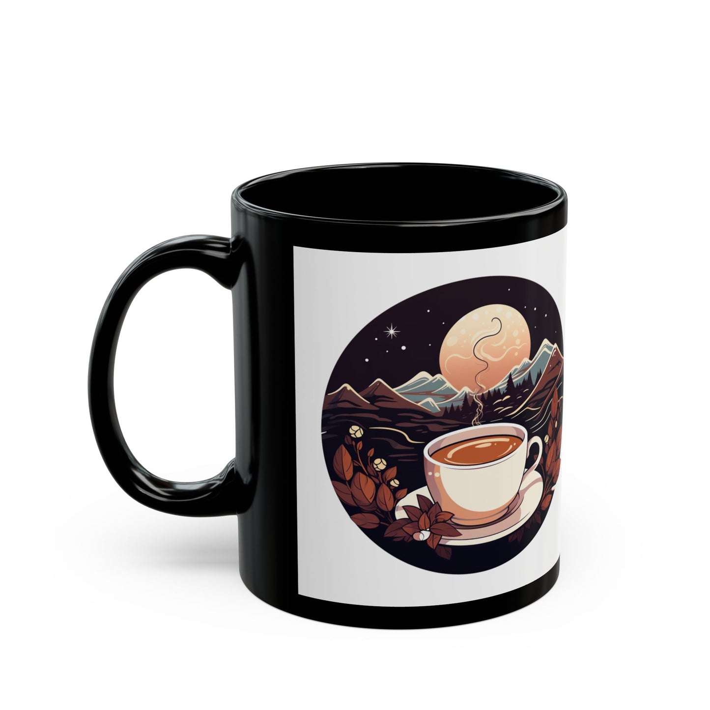 Serene Mountain Sunset Black Mug - Cozy Coffee Gift for Nature Lovers