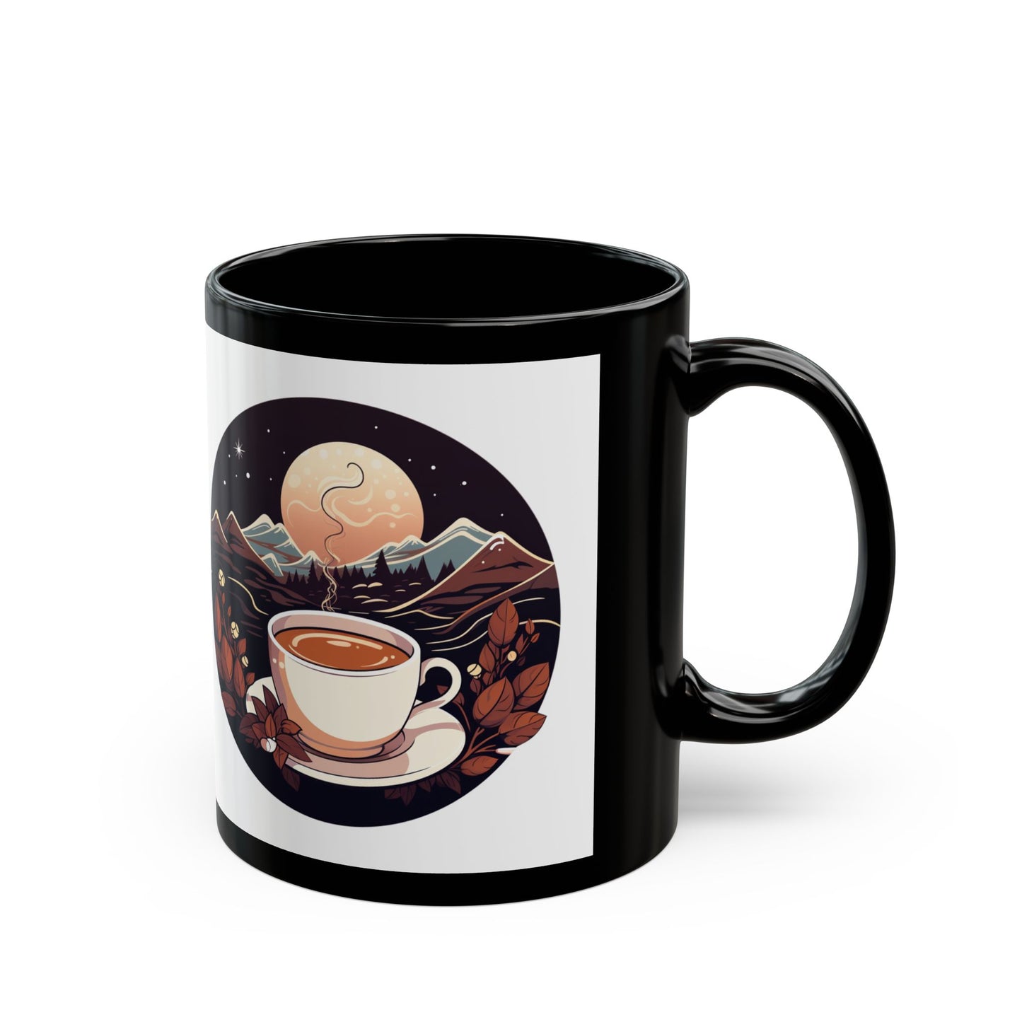 Serene Mountain Sunset Black Mug - Cozy Coffee Gift for Nature Lovers