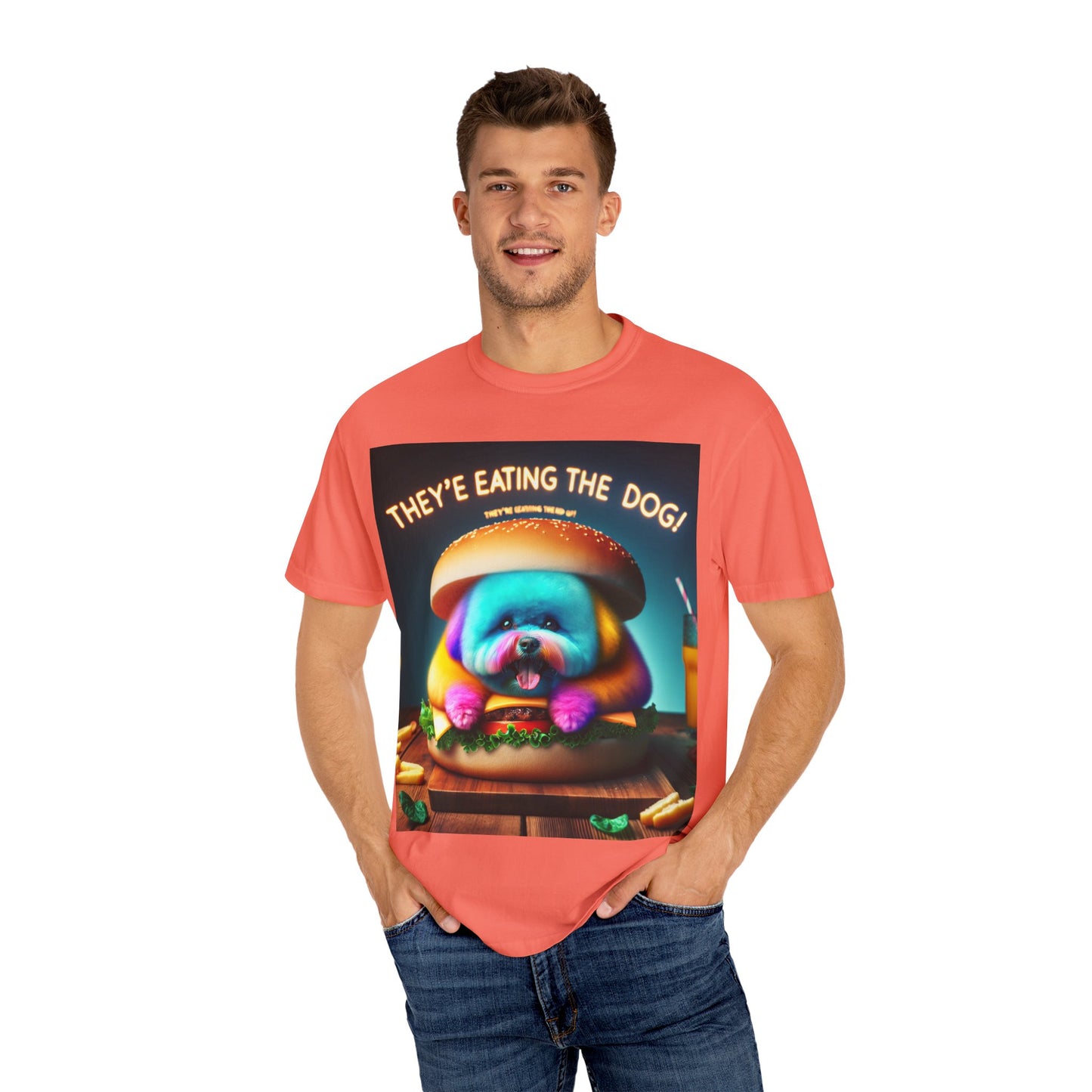 Funny Unisex Garment-Dyed T-shirt - 'They're Eating the Dog!'