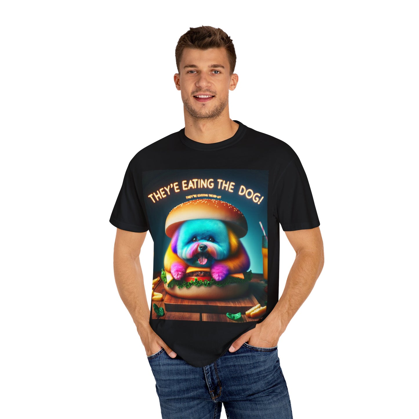 Funny Unisex Garment-Dyed T-shirt - 'They're Eating the Dog!'