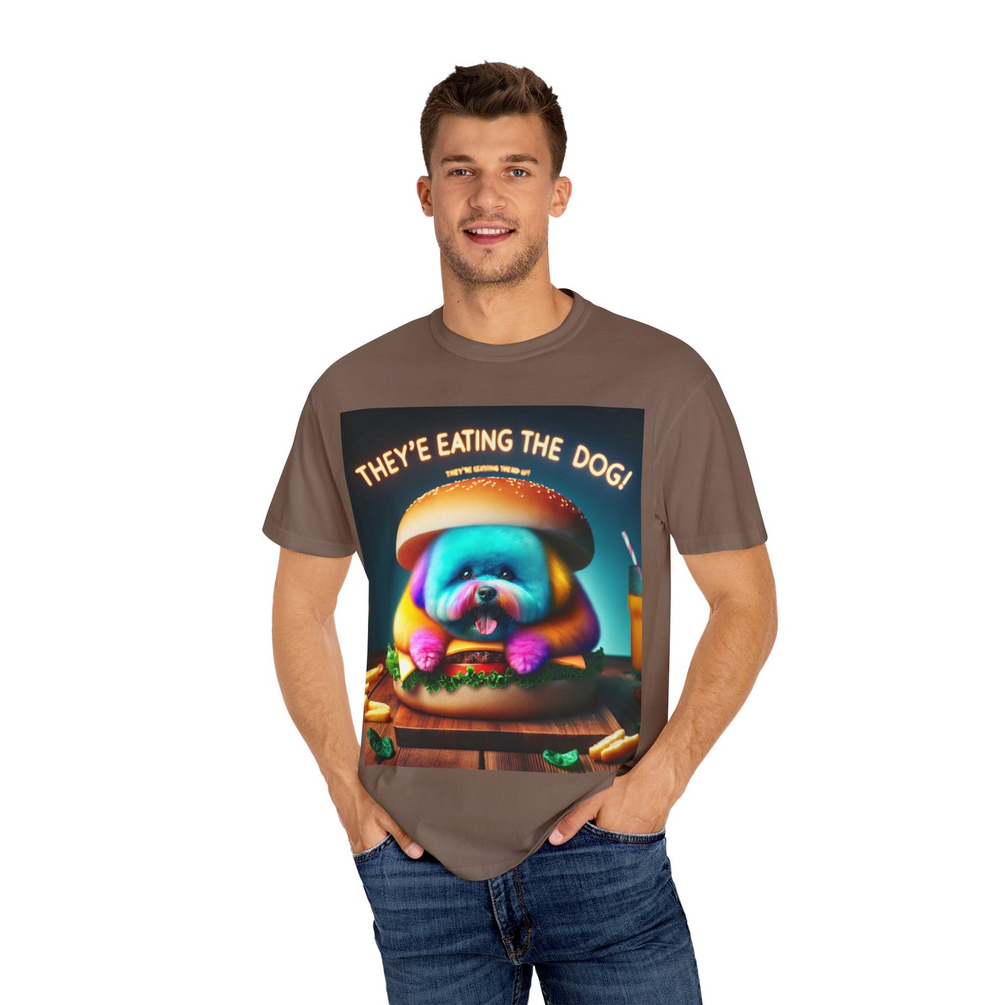 Funny Unisex Garment-Dyed T-shirt - 'They're Eating the Dog!'