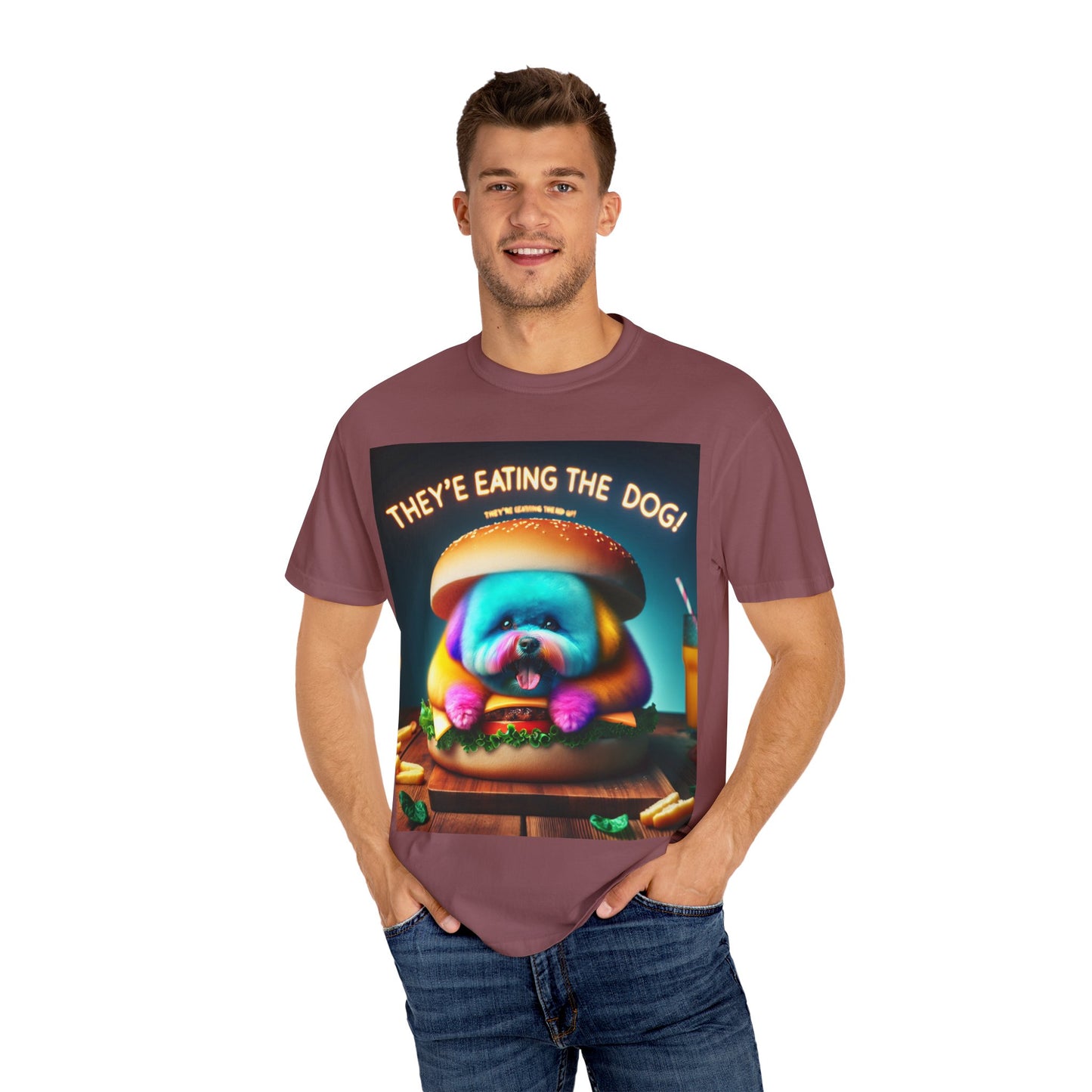 Funny Unisex Garment-Dyed T-shirt - 'They're Eating the Dog!'