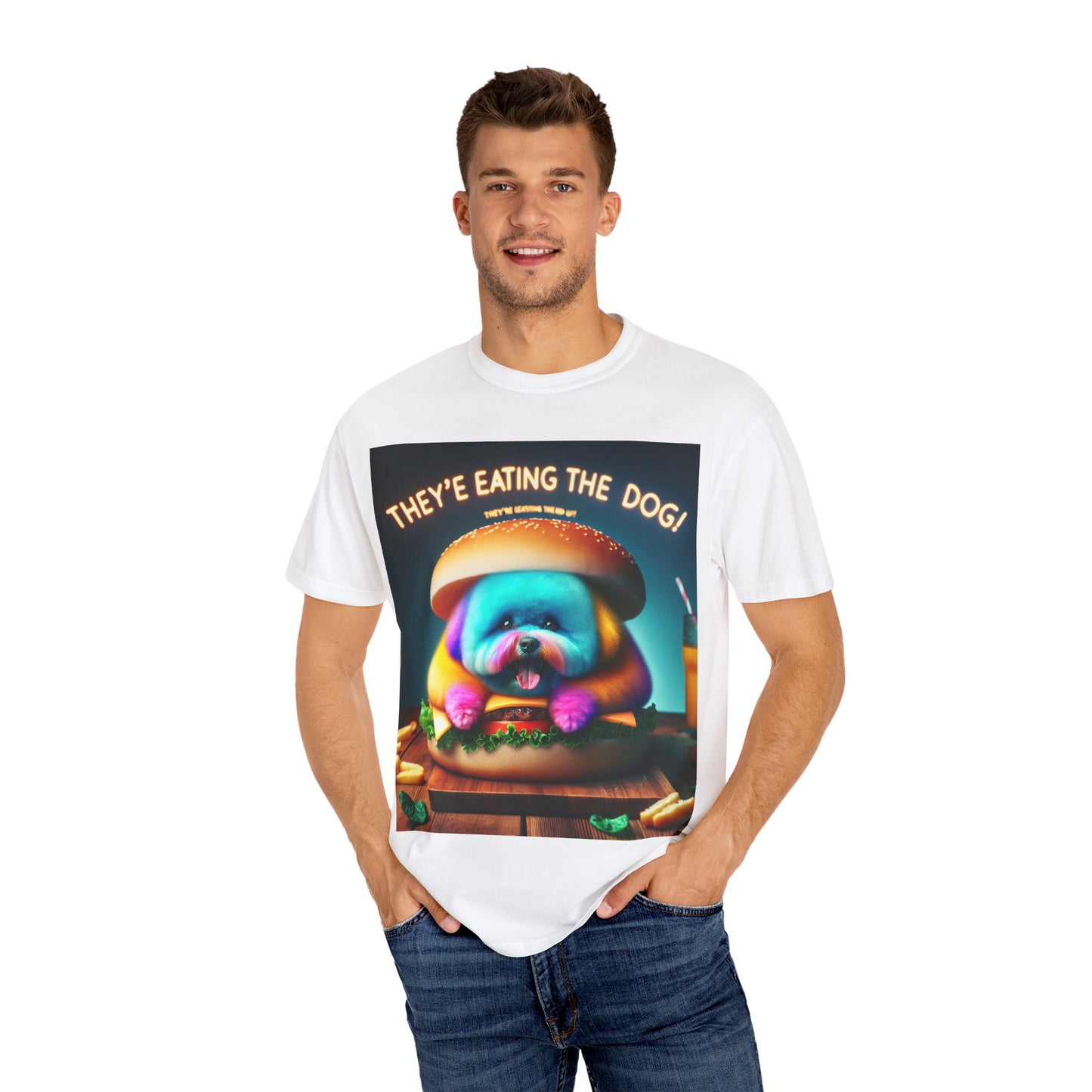 Funny Unisex Garment-Dyed T-shirt - 'They're Eating the Dog!'