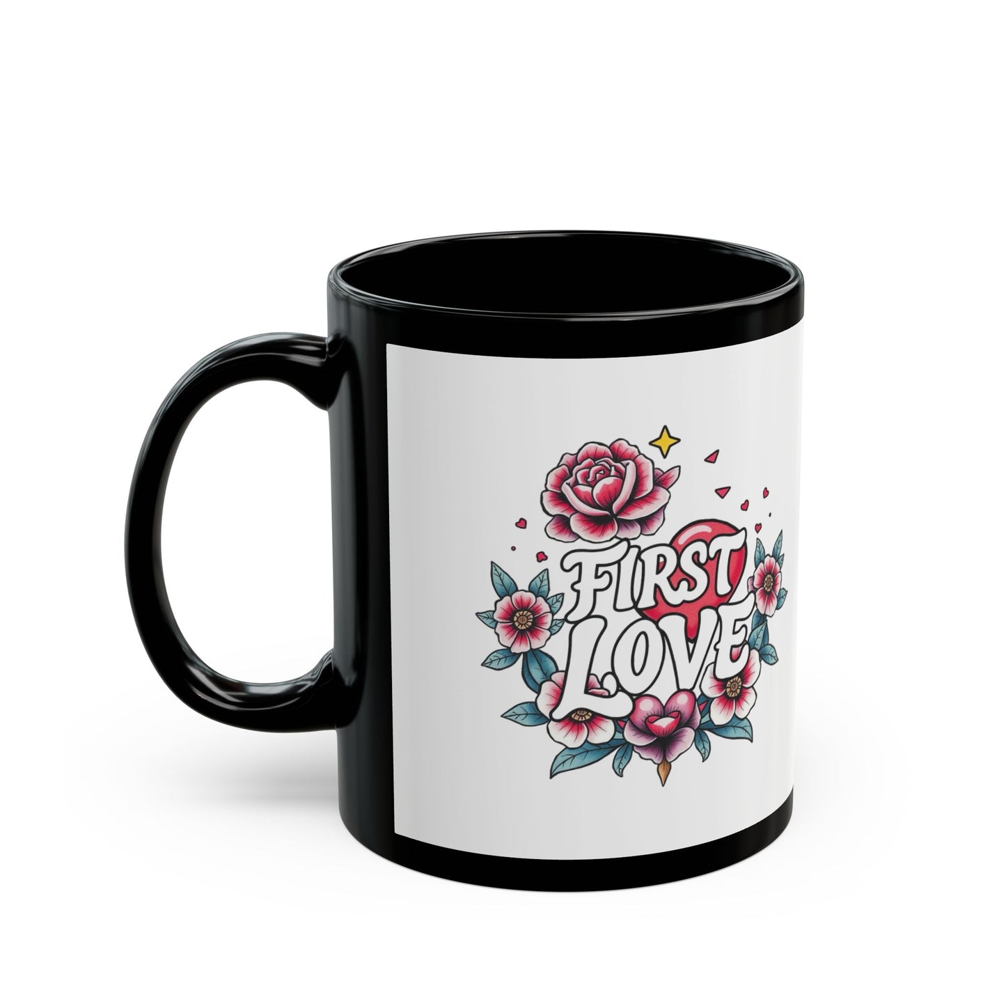 Romantic Floral Black Mug - First Love Design
