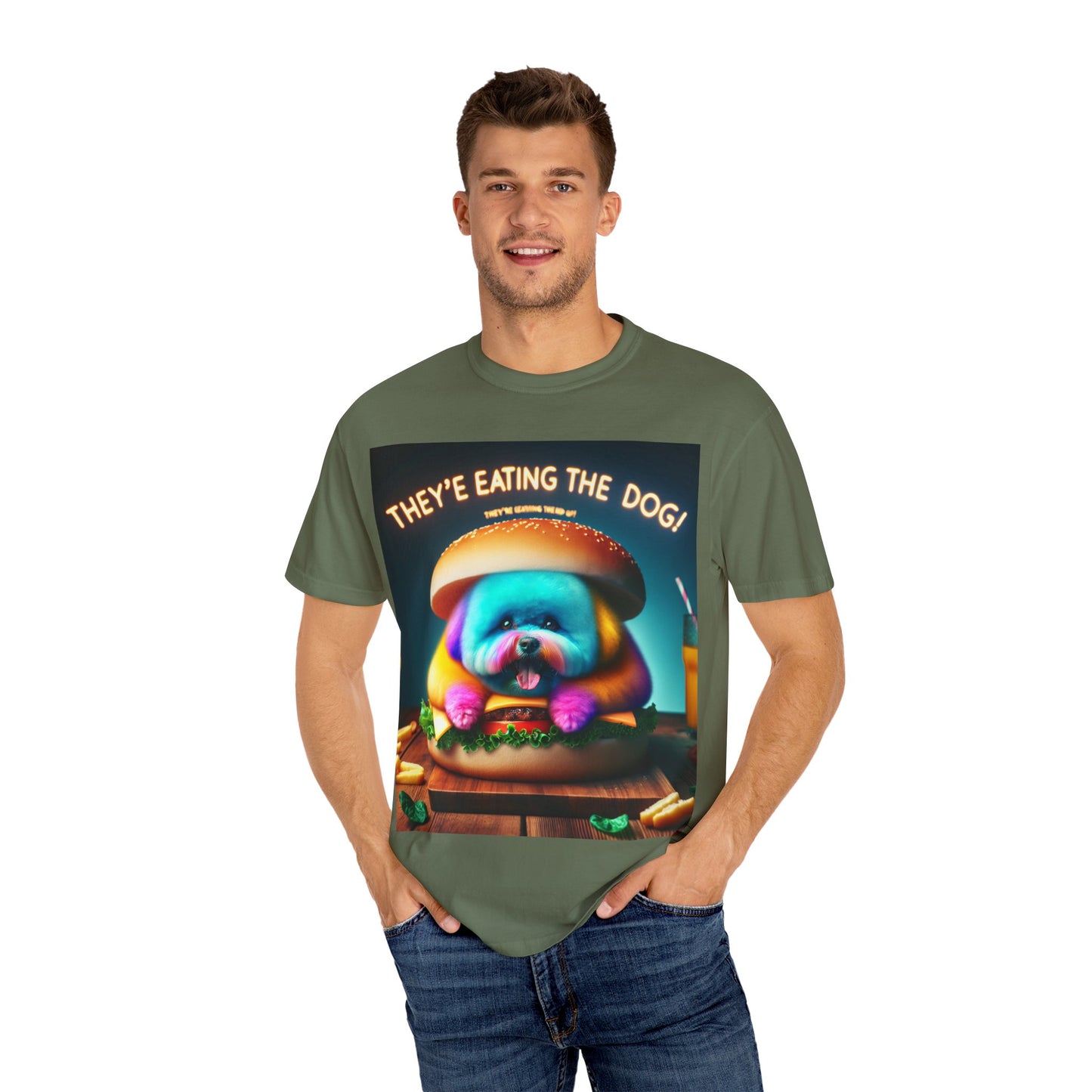 Funny Unisex Garment-Dyed T-shirt - 'They're Eating the Dog!'