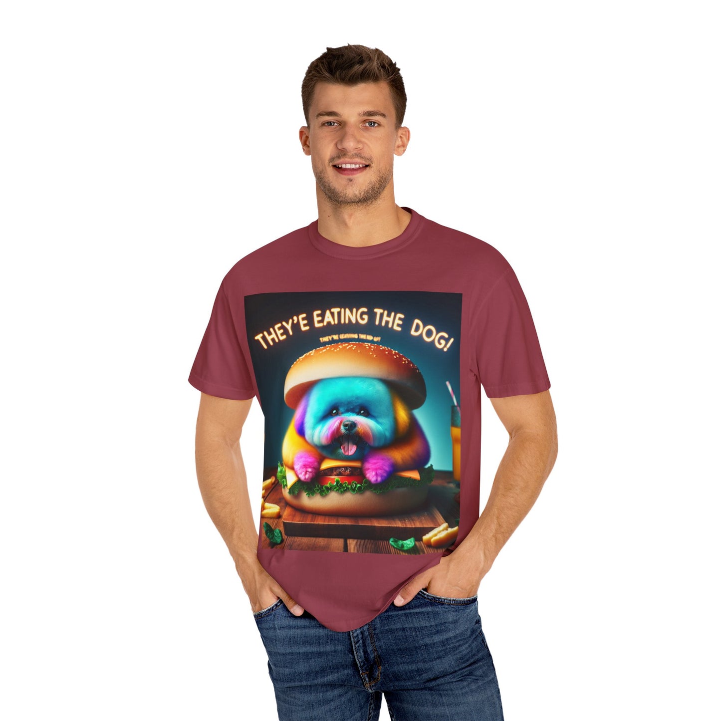 Funny Unisex Garment-Dyed T-shirt - 'They're Eating the Dog!'