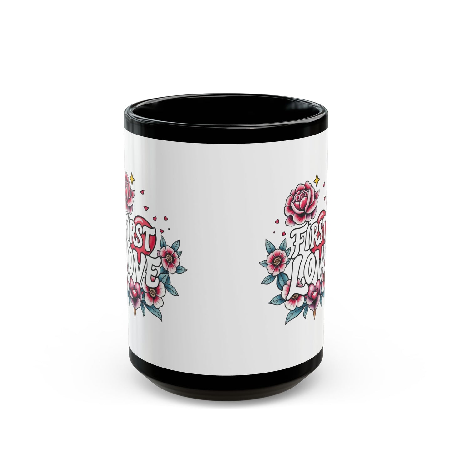 Romantic Floral Black Mug - First Love Design