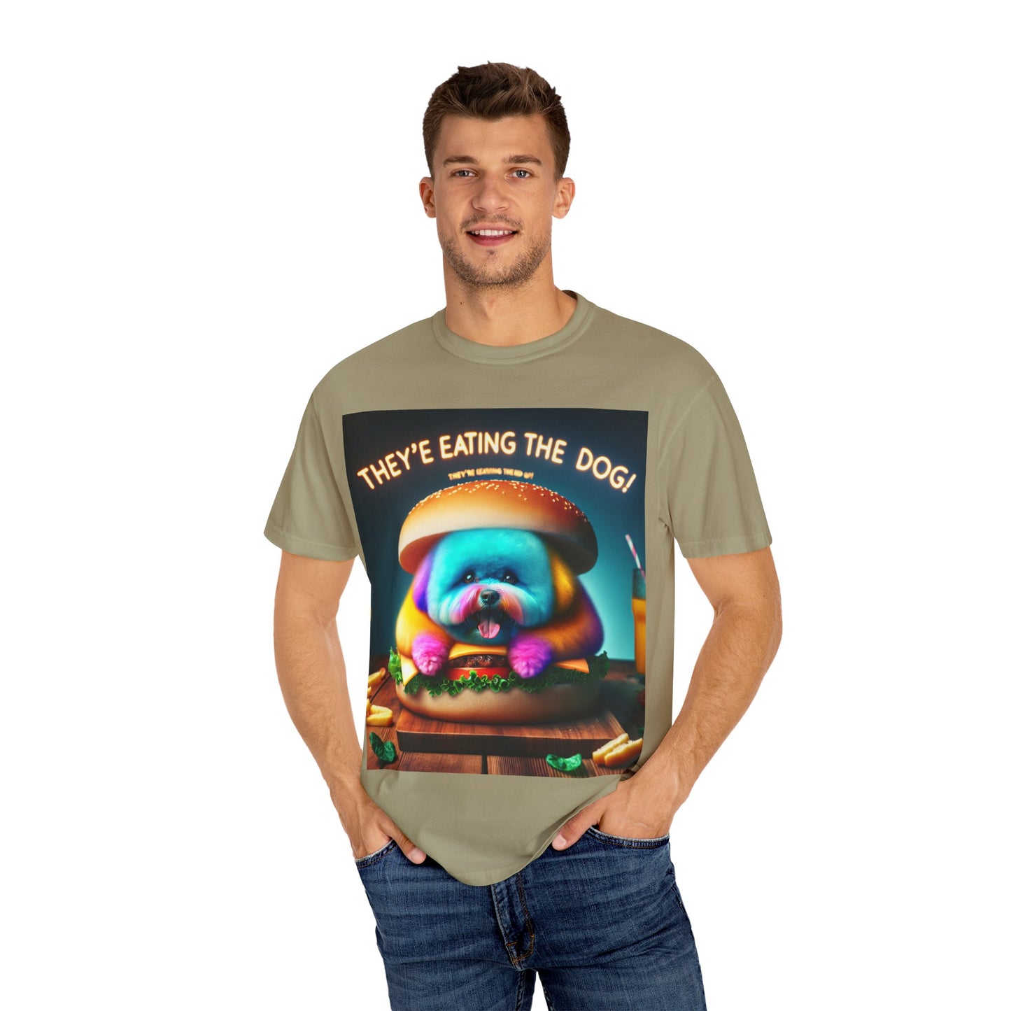 Funny Unisex Garment-Dyed T-shirt - 'They're Eating the Dog!'