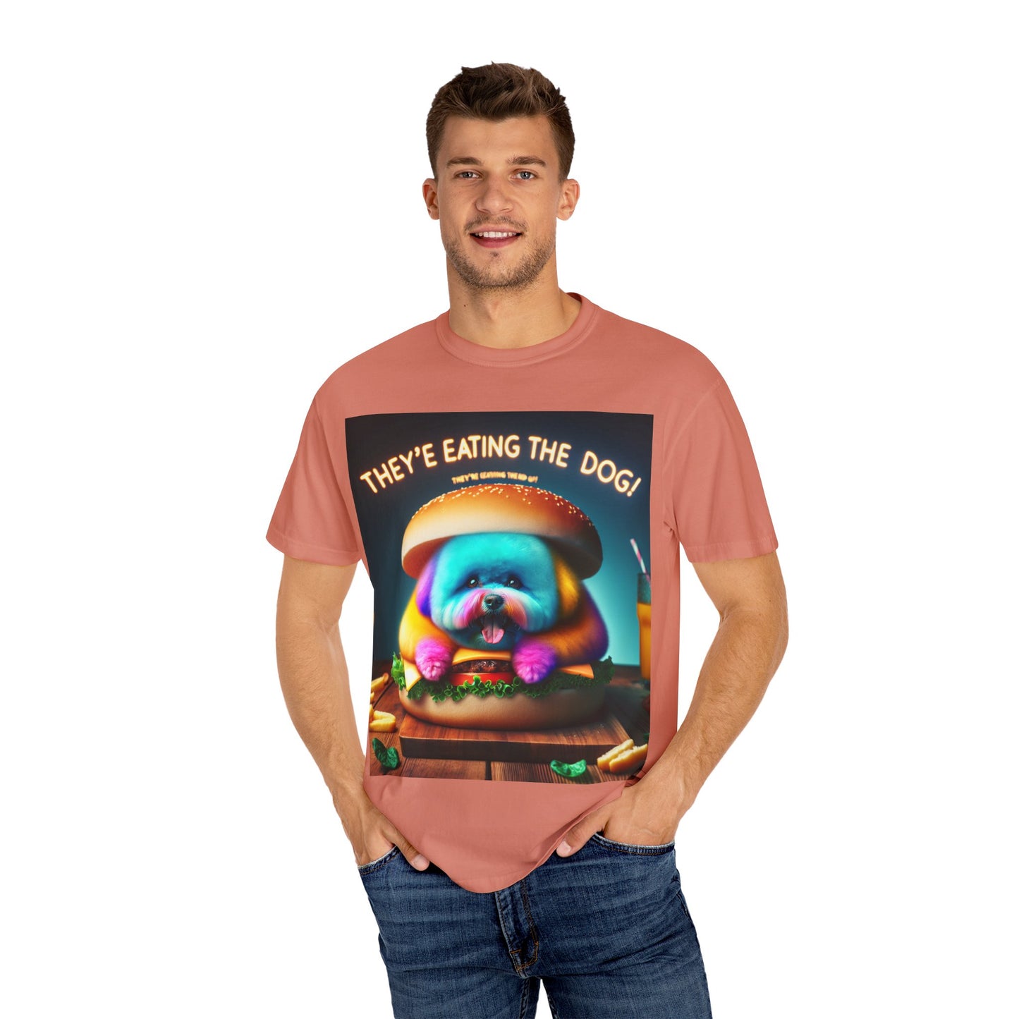 Funny Unisex Garment-Dyed T-shirt - 'They're Eating the Dog!'